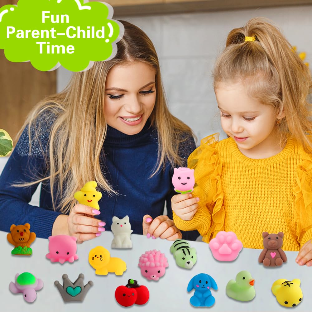 100 Pack Squishies Toys, Tiny Mochi Squishy Fidget Toys Random Bulk Party Favors for Kids 4- 8 8-12 Goodie Bag Pinata Stocking Stuffers Classroom Prizes Treasure Box Egg Fillers Girls