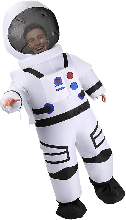 ROC PARTY Adults Inflatable Astronaut Costume, Funny Blow Up Spacesuit Cosplay Outfit, Unique Christmas Gift for Men Women