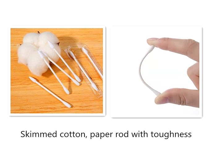 Cotton Swabs, Q Tips, 100 Count Natural Cotton Buds, Individually Wrapped Double Tipped Cotton Tips for Ear, Beauty Care, Cleaning (Round & Pointed Shape Cotton Heads)