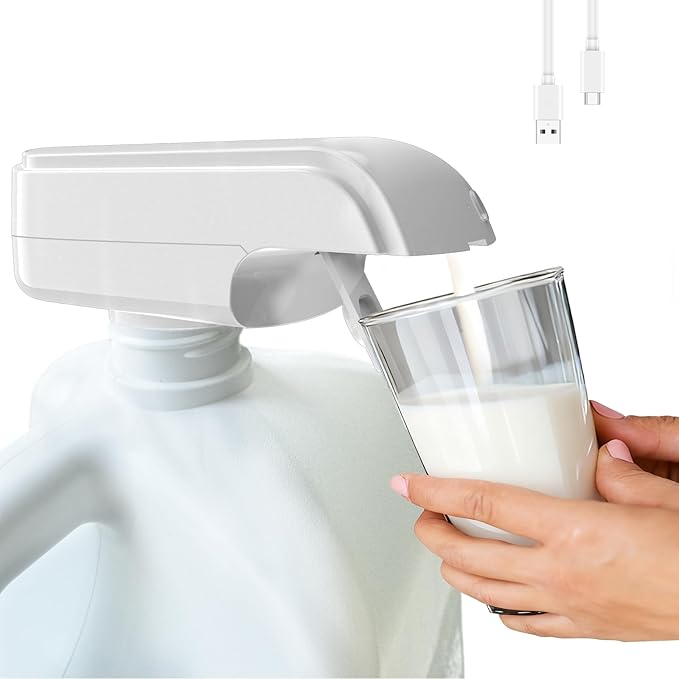 Automatic Drink Dispenser Hands-Free Beverage Milk Dispenser for Fridge Gallon USB Rechargeable Spill-Proof Design for Hom...