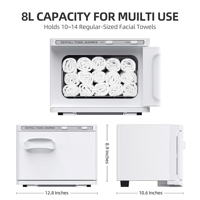Small Hot Towel Warmer, 8L Hot Towel Cabinet 2-in-1 Personal Towel Warmers Spa for Facials, Bathroom, Barber, Salon, Esthetician, Beauty, Upgrade Fast Heating Aluminum Interior, White