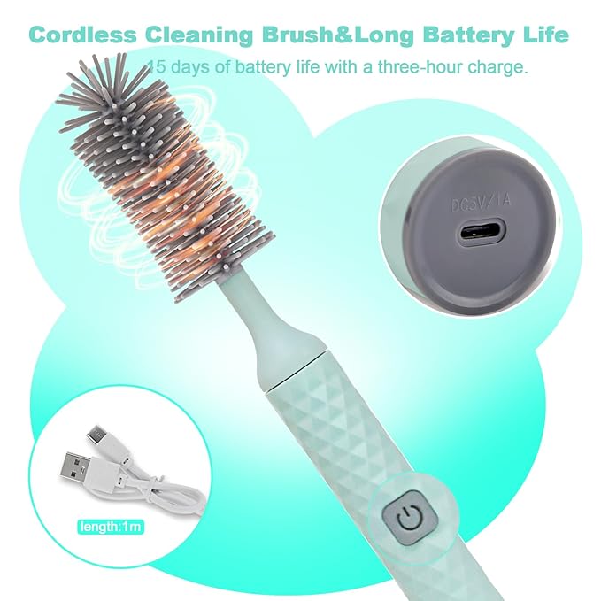 Electric Bottle Brush, 4 Piece Bottle Brush Set with Baby Bottle Brush Cleaner, Nipple Brush, Pacifier Cleaner, Straw Cleaner Brush, Gifts for Newborns and Mothers, Blue