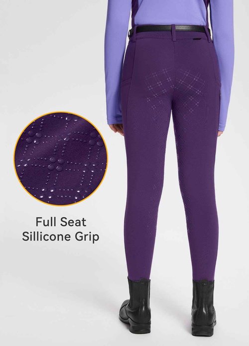 baleaf Girls Fleece Equestrian Clothing, Full Seat Riding Pants and Long Sleeve Shirts(Purple, XS)