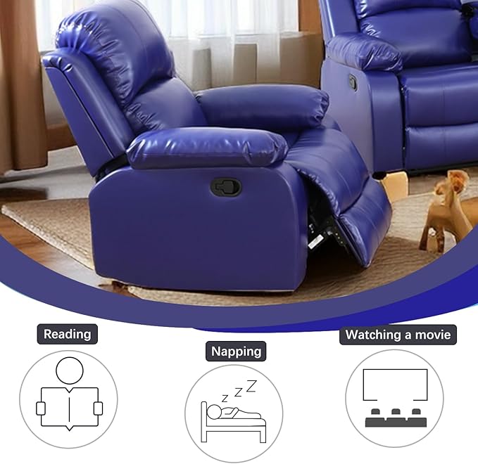 A Ainehome Living Room Furniture Set Leather Recliner Sofa Set Loveseat Chair Furniture Sofa Set for Living Room/Small Space/Rv/House/Office/Theater Seating (A-Blue Leather, Chair)