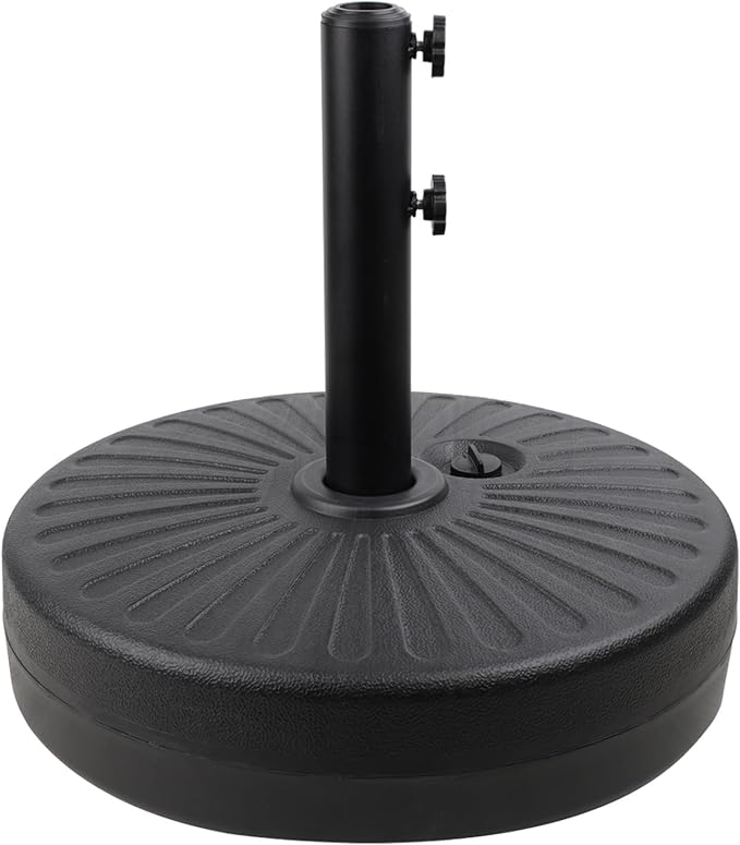 Roixeeds 50LBS Round Umbrella Base Water Filled with Steel Umbrella Holder, Heavy Duty Fillable Umbrella Base Stand for Outdoor, Patio, Lawn, Garden (Black) (Stripes)