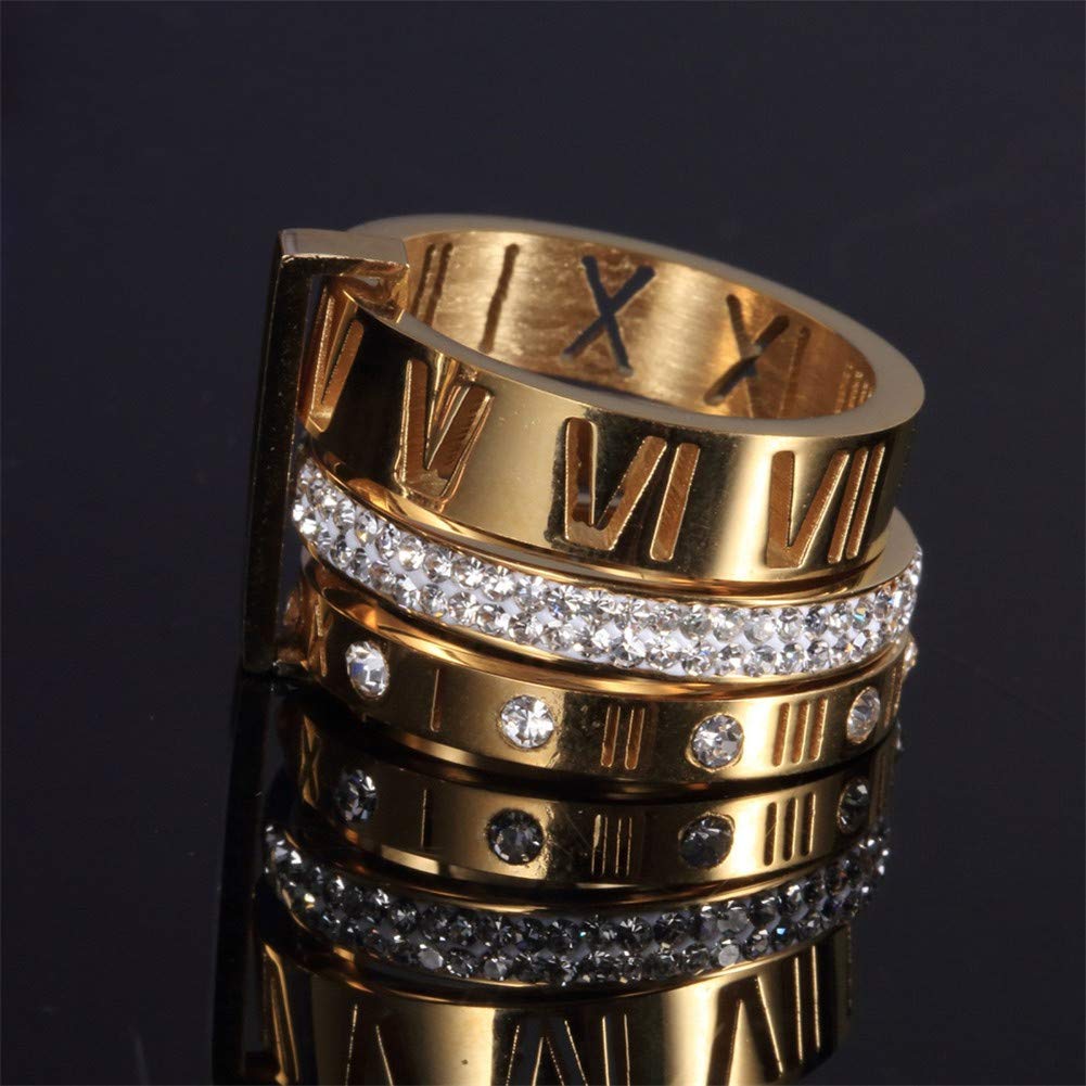 Jarlinwel Stainless Steel CZ Zirconia Roman Numeral Ring For Women Stacking Thumb 3 in 1 Spinner Rings (Gold, 7 Runs small)