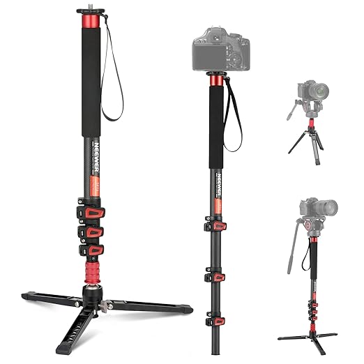 NEEWER 67.7" Camera Monopod Stand, Lightweight Carbon Fiber Travel Tripod with Detachable Base for DSLR Camcorder Video Re...