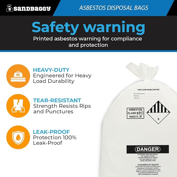 Asbestos Disposal Bags – 33" x 50" Clear Polyethylene, 6 Mil, Made in USA - Sandbaggy (1)