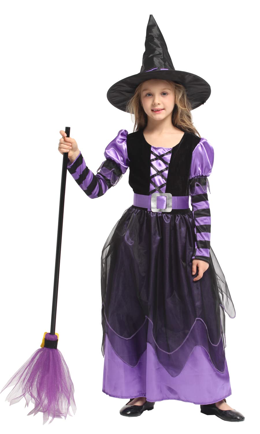 Narecte Halloween Witch Costume for Girls - Purple, Size S