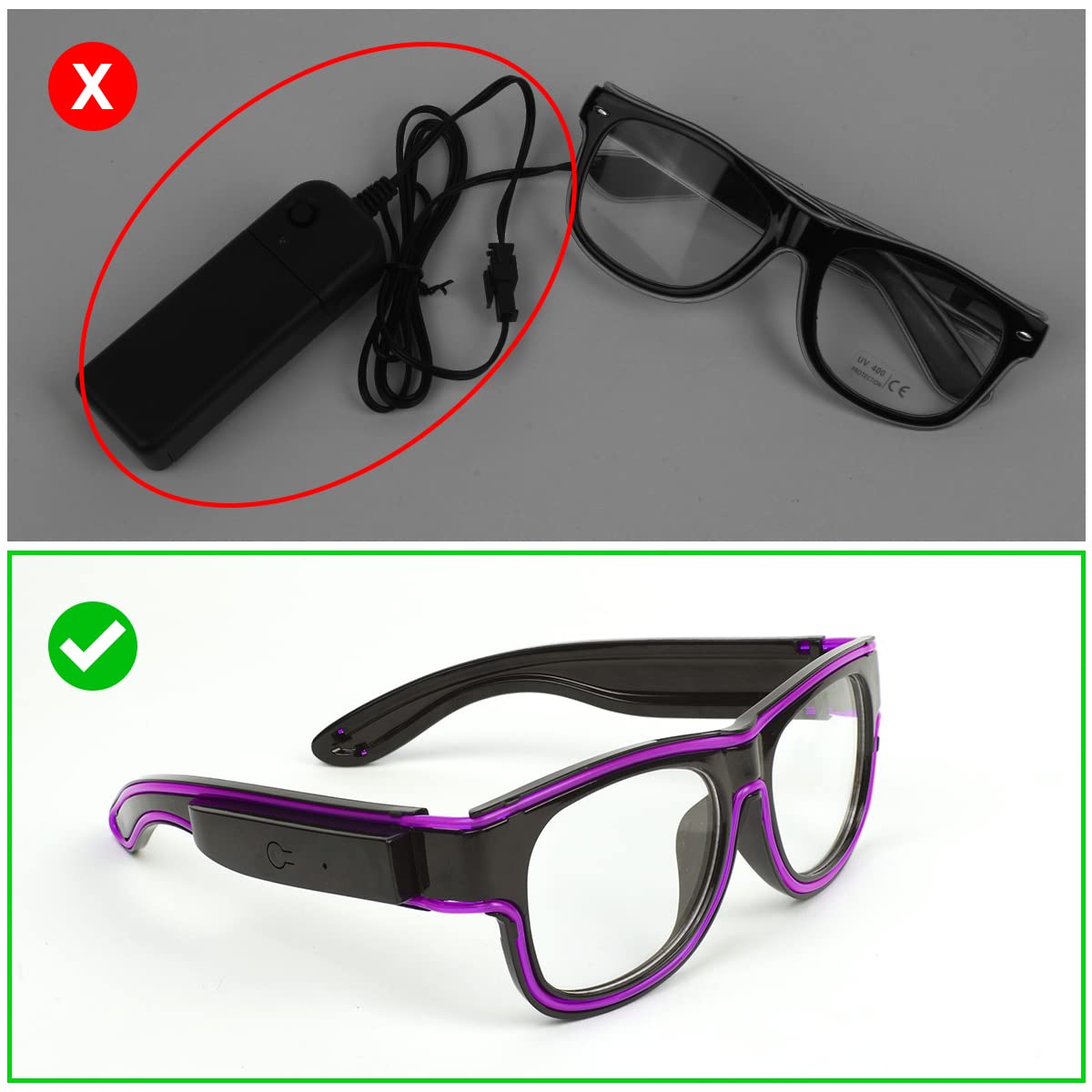 Ainiv Light Up Glasses 3 Flash Modes LED Luminous Glasses Neon Party Glasses Rave Glasses Glow in the Dark for Parties, DJ, EDM, 80s, Halloween, Christmas, Festival, Carnival, Birthday
