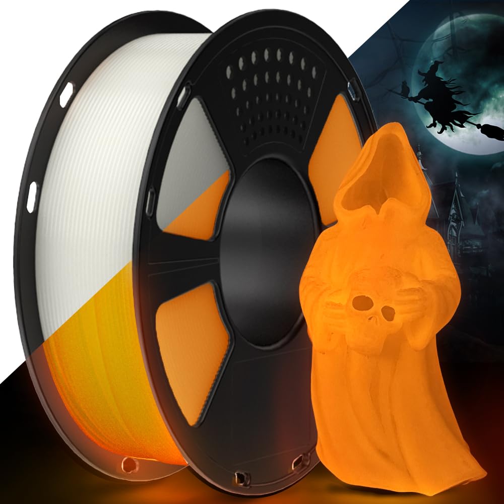 GEEETECH Glow in The Dark PLA Orange Yellow Filament, Neatly Wound 3D Printing Luminous Filament 1.75mm 1Kg Spool(2.2lbs) Dimens