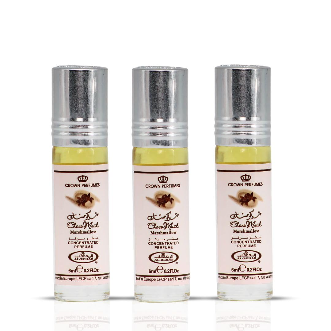 Al-Rehab Choco Musk Marshmallow Perfume Oil Roll-On - 6ml (0.2 oz) | Gourmand Fragrance with Strawberry, Marshmallow & Cocoa | Sweet, Fluffy & Addictive | Arabian Dessert Scent (Pack of 3)