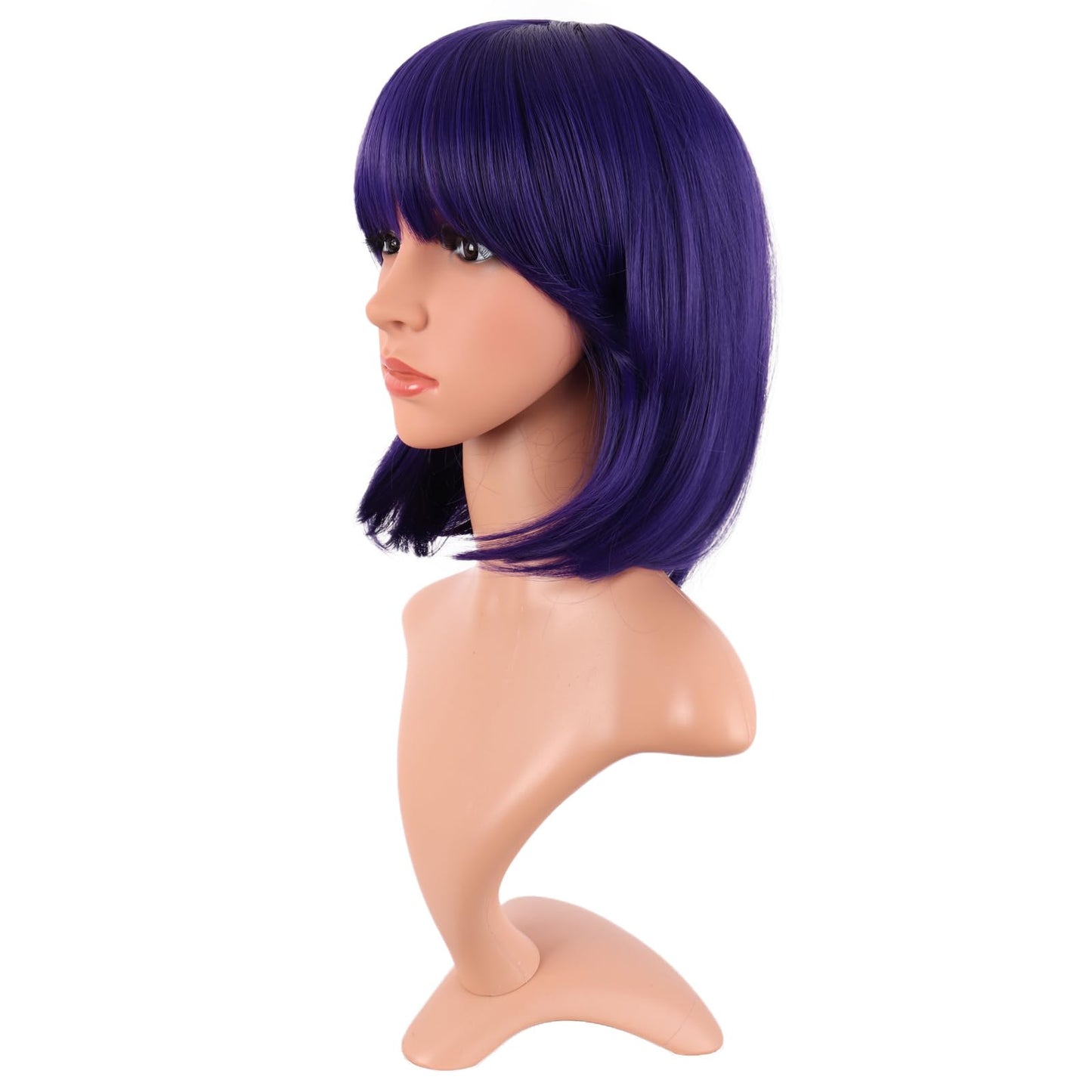 MapofBeauty 12 Inch /30 cm Fashion Lady Short Straight Synthetic Flat Bangs Bob Wig (Dark Purple)