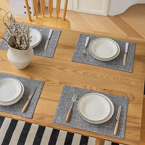Demetex Grey Placemats Set of 4 Farmhouse Heat Resistant Linen Table Place Mats Washable Cloth Plate Mats for Party Picnic...