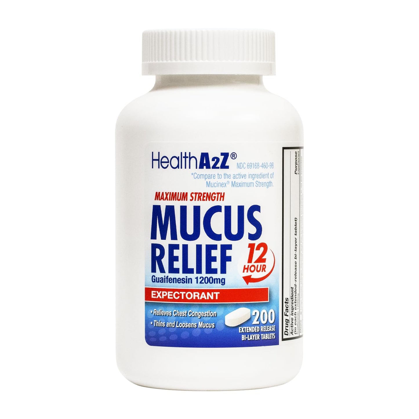 HealthA2Z® Mucus Relief | Guaifenesin 1200 mg |12 Hour | Expectorant | Relieves Chest Congestion | Thins and Loosens Mucus (200 Tablets)