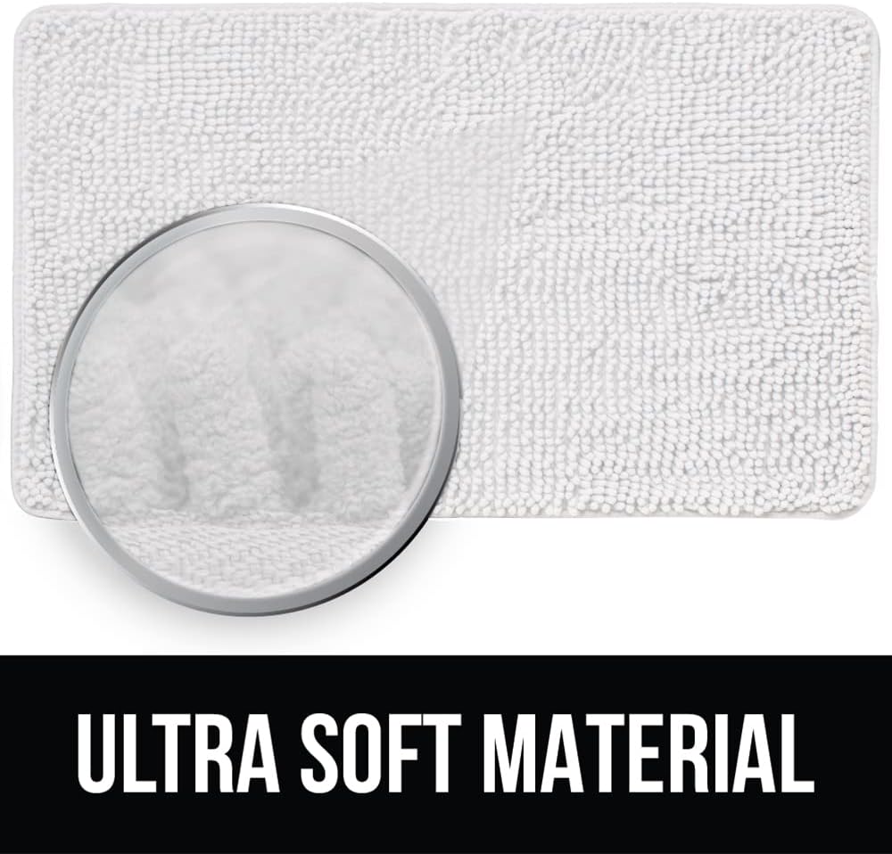 KANGAROO Bathroom Rugs, Chenille Soft Absorbent Bath Rug, Shaggy Shower Mat, Quick Dry Machine Wash Bathmat, Plush Carpet Mats for Tub, Bathtub and Room Home Decor Accessories, 42x24, White