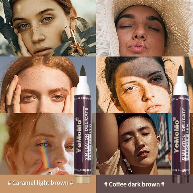 Freckle Pen, Waterproof Makeup Marker, Caramel Light Brown and Coffee Dark Brown, Long-Lasting Simulation Freckle Makeup (Dark Brown)