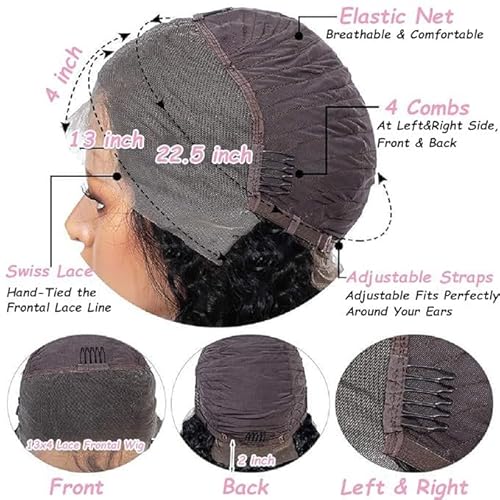 28 Inch Deep Wave Lace Front Wigs Human Hair 13x4 Deep Curly Frontal Wig Pre Plucked 180% Density HD Transparent Lace Front Wigs for Black Women Deep Wave Frontal Wigs with Baby Hair