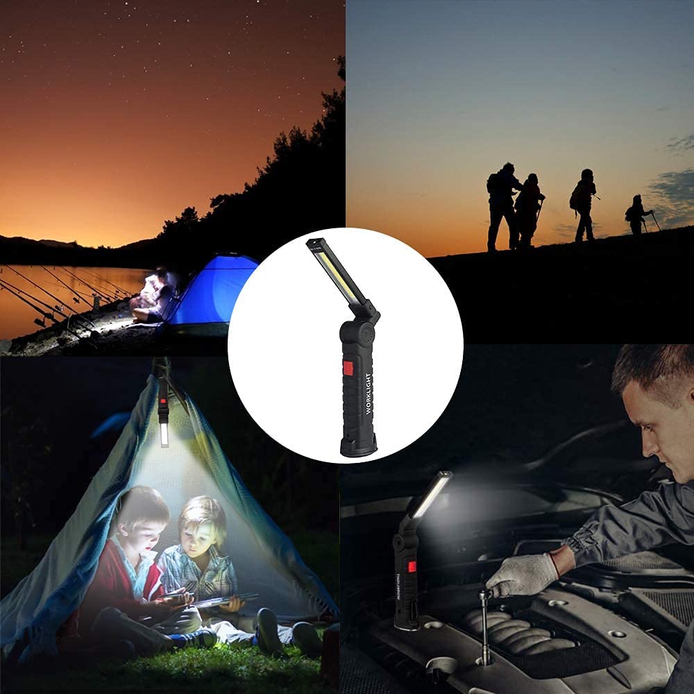 4Pack LED Work Lights, USB Rechargeable COB Light with Magnetic Base 360°Rotate and 5 Modes, Folding Flashlight Inspection Light for Car Repairing, Workshop, Household and Emergency Use, Large