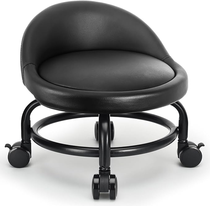 LWADALN Rolling Stool with Backrest Low Height Rolling Stools, Low Roller Stool Chair, Roller Seats for Home, Office, Garage, Shop, Library