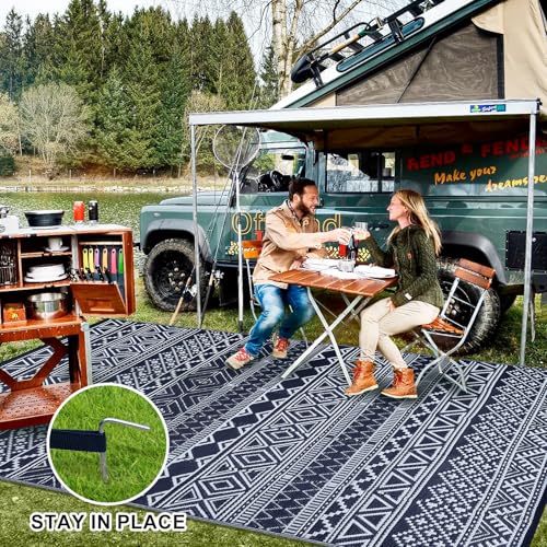 GarveeLife Outdoor Plastic Straw Rug 9x12 Waterproof UV Resistant Foldable Patio Rug Modern Geometric Lightweight Floor Ma...