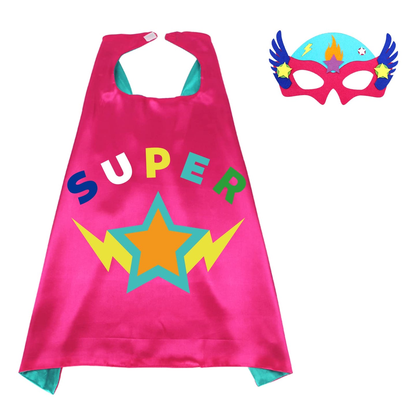 D.Q.Z Superhero-Capes and Masks for Kids Gifts for Girls Boys Super Hero Dress Up Cape and Mask (Rose-Cyan)
