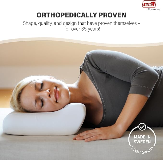 SISSEL Classic Neck Pillow Size M | Unique Incline for Disc & Vertebrae Relief | 5-Year Shape Stability Guarantee | Includes Washable Velour Cover | Dimensions: Approx. 47 x 33 x 11 cm