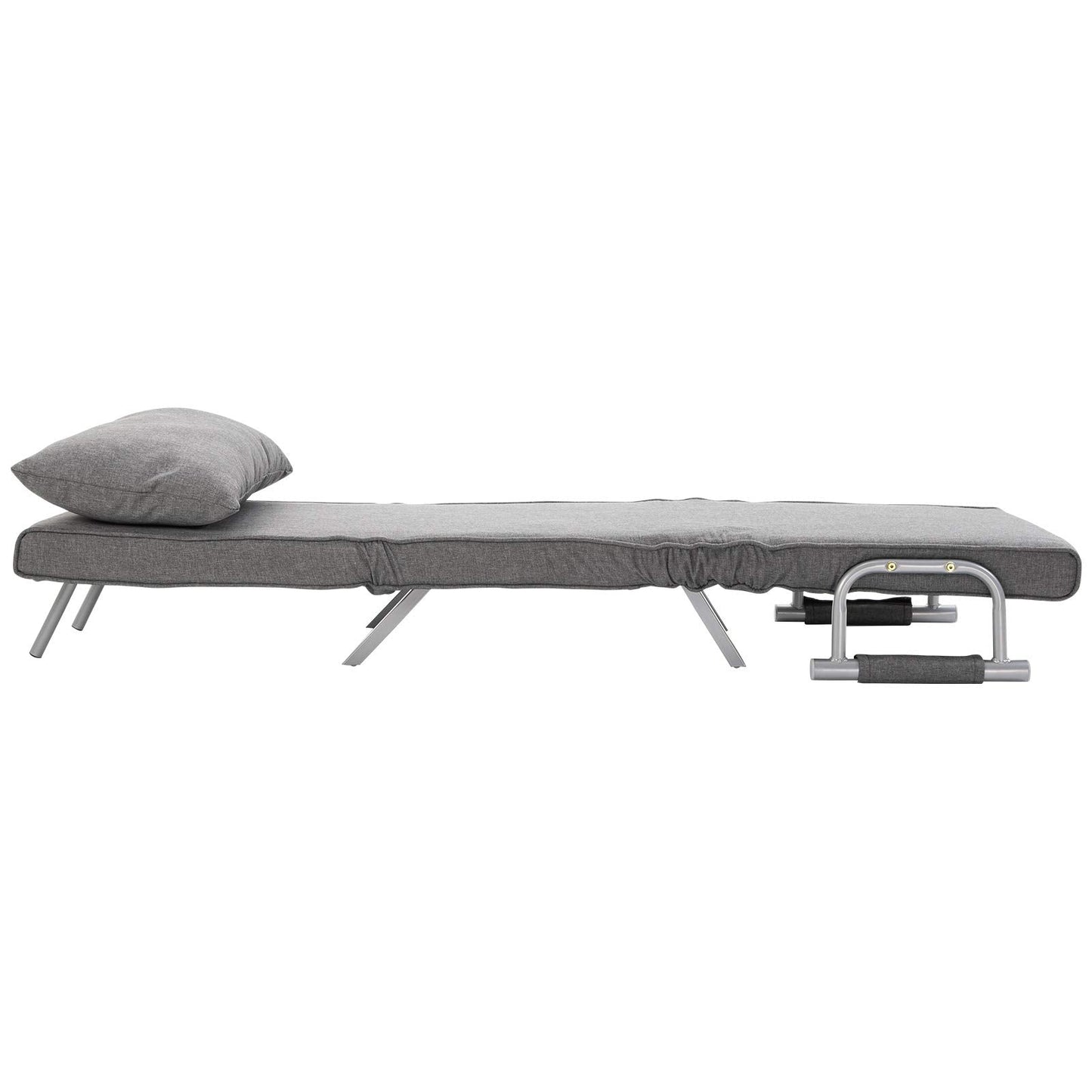 HOMCOM Single Person Folding 5 Position Convertible Sofa Bed Sleeper Chair Chaise Lounge Couch w/Pillow & Steel Frame for Home Office, Light Grey