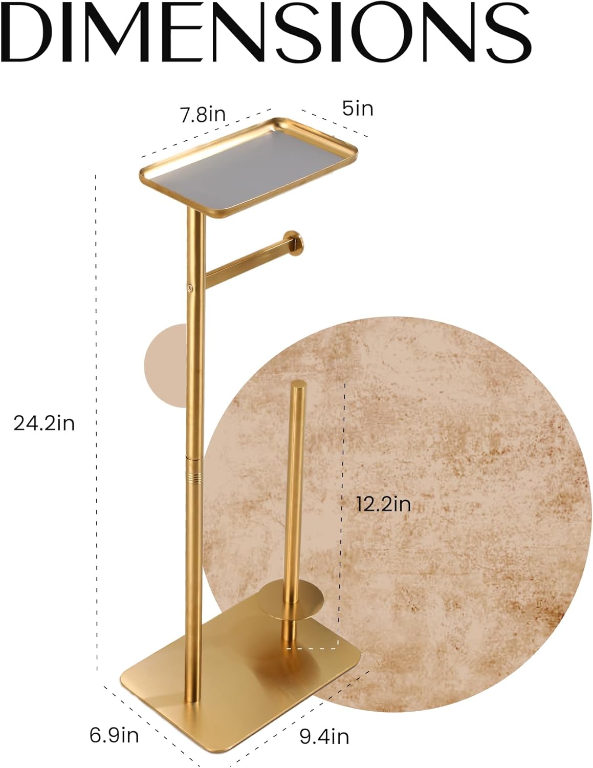 Day Moon™ Gold Toilet Paper Holder Free Standing Toilet Paper Holder with Storage - Toilet Paper Stand and Tissue Holder for Bathroom - Toilet Paper Holder with Shelf and Wipe Holder