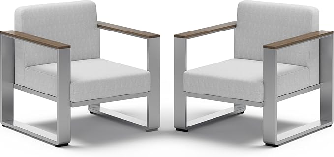 ComfCove 2 Pieces Outdoor Aluminum Armchair, Modern Patio Patio Furniture with Wide Seat and Thick Cushions, All-Weather Oversized Couch for Deck, Porch