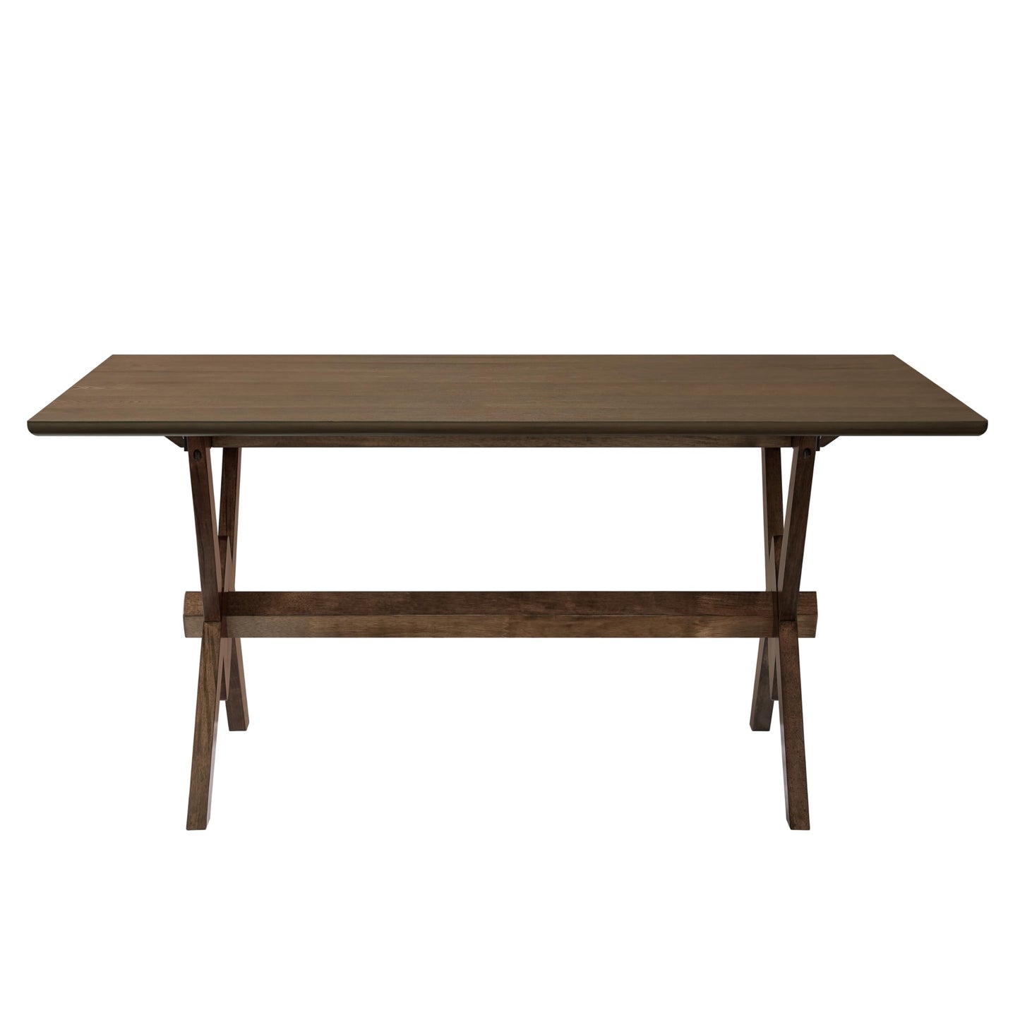 Merax Farmhouse Dining Table for 6, 63 Inch Rectangular Wooden Kitchen Table with Double V Base, Rustic Dining Table with Engineered Wood Top and Solid Wood Legs, Walnut