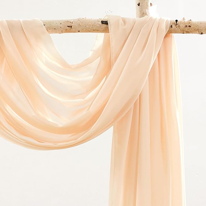 Wedding Arch Draping Fabric, 2 Panels 18FT Champagne Sheer Backdrop Curtain Chiffon Fabric Drapery Voile Scarf Draping Panels for Wedding Archway Ceremony Curtain Valance Party Decoration