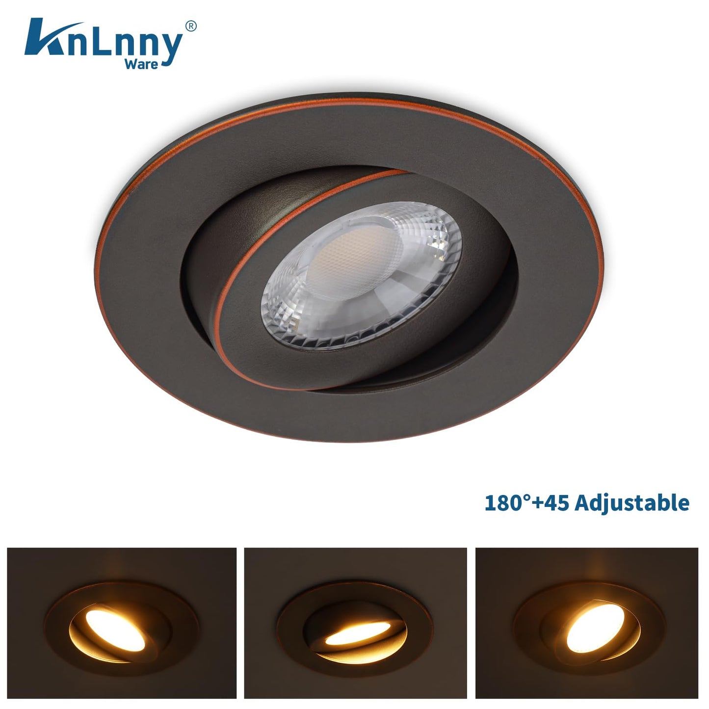KnLnny Ware Oil Rubbed Bronze Recessed Lighting 4 Inch 6 Pack,Gimbal Led Lights with Junction Box,5CCT Selectable,9W 750LM,Dimmable