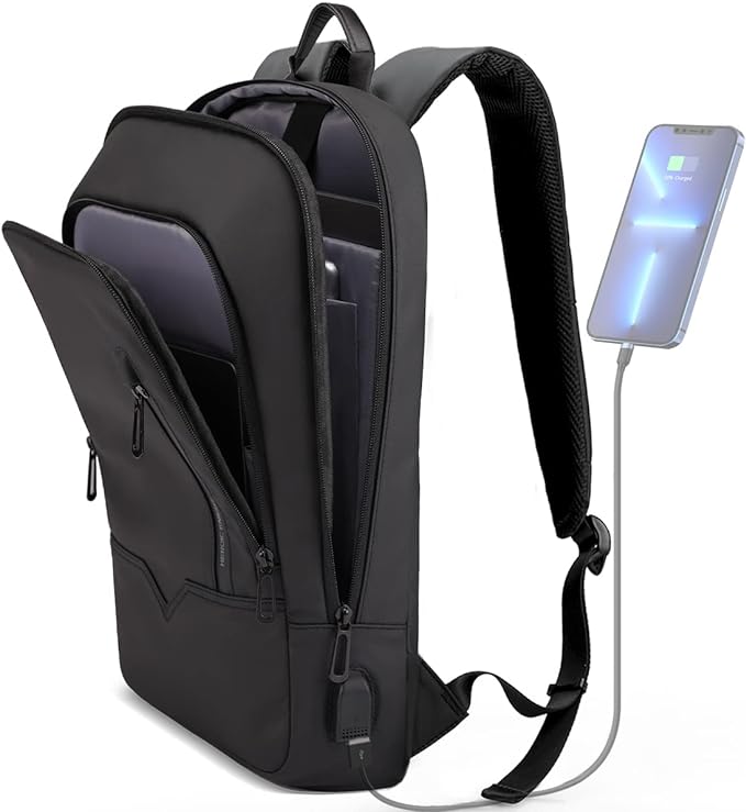 hk Backpack for Men Business Slim Backpack with USB Charger Computer Lightweight Anti-theft Travel Backpacks 15.6 inch Wat...