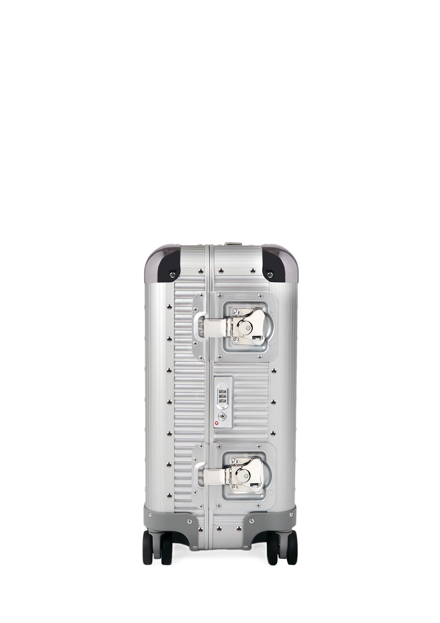FPM MILANO Bank S 21" Made in Italy Aluminum Sport Carry-On Luggage - Hardside Framed Cabin Suitcase with 4 Spinner Wheels - International Carry-on Travel - Moonlight Silver