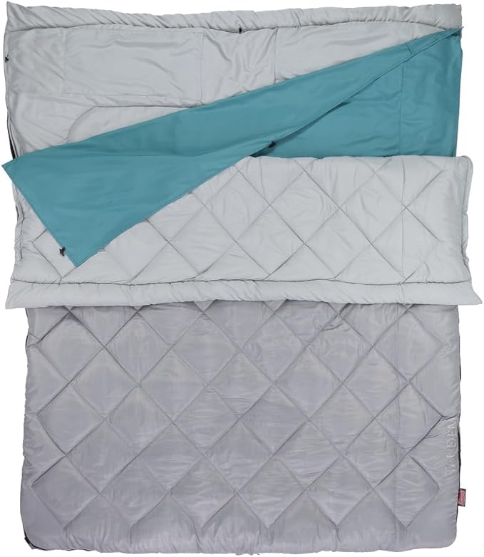 Coleman 45°F Double Sleeping Bag, Queen Size XL Tandem Sleep Sack with Big & Tall Design, Zips Apart into 2 Sleeping Bags,...