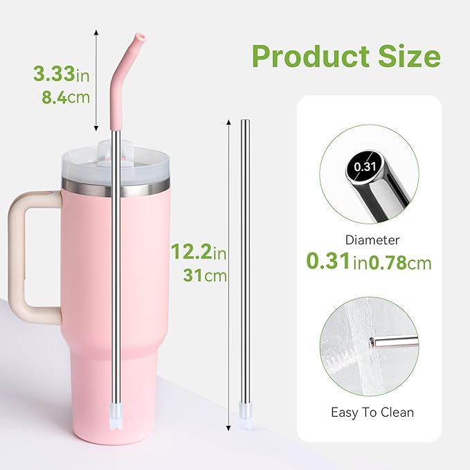 Snowfall Metal Straw for Stanley 40 OZ Cup, 12.2'' Long Reusable Stainless Steel Replacement Straws with Silicone Tip for Simple Modern 40 OZ Tumbler (Black)