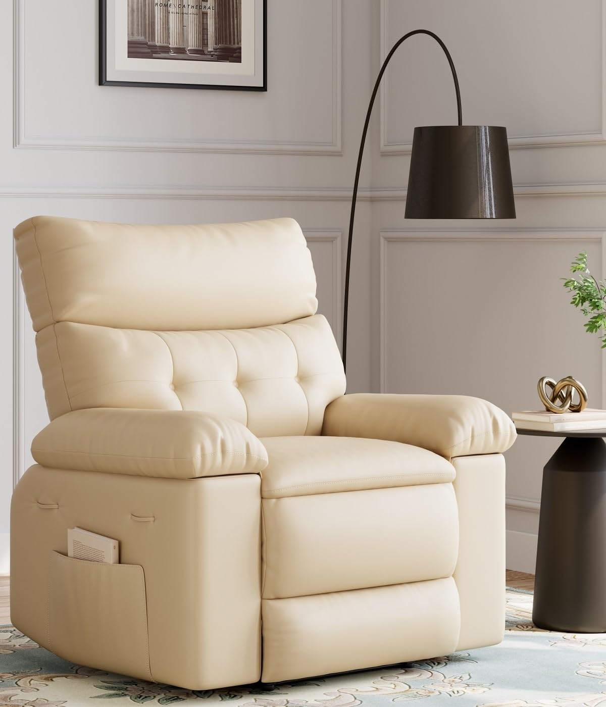 GarveeHome Oversized Recliner Chairs, Classic Manual Leather Recliner, Home Theater Seating with Lumbar & Arms Support for Living Room, Bedroom and Nursery - Beige