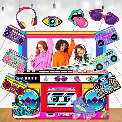 90s 80s Party Decorations - 2000s 90s 80's Theme Party Decorations 80s Photo Booth Props Retro Fabric Radio Boombox Selfie...