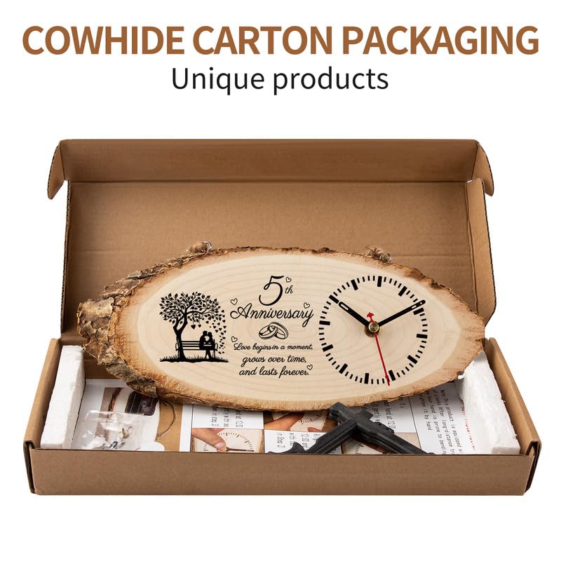 BeauGift 5 Year Anniversary Marriage Gifts for Her Him Men Women, 5th Anniversary Unique Gifts for Husband Wife, 5 Year Anniversary Wedding Gifts for Couple Wooden Clock