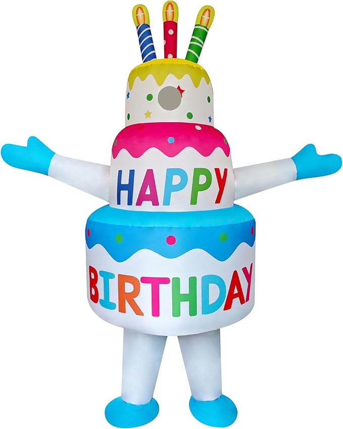 DAHAKII Funny Inflatable Birthday Cake Costume Cosplay Blow-Up Suit/Outfit for Adult/Birthday/Halloween/Christmas