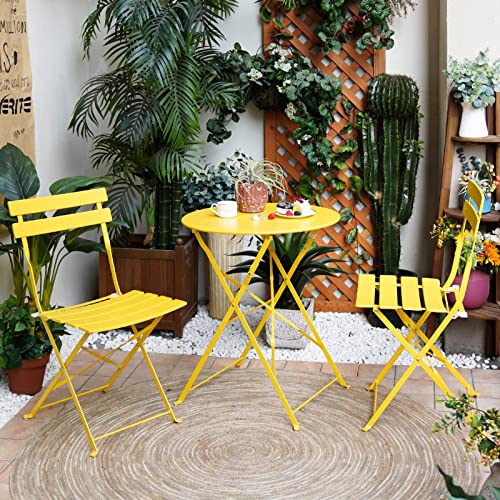 Grand patio 3-Piece Folding Bistro Set, 2 Chairs and 1 Table, Weather-Resistant Outdoor/Indoor Conversation Set for Patio,...