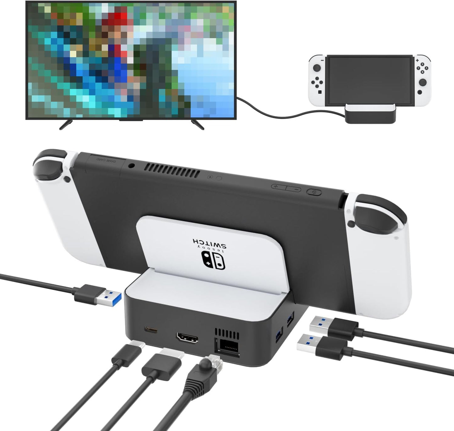 Upgraded Switch TV Dock for Nintendo Switch/Switch OLED, MVIIOE Switch Docking Station with Ethernet LAN, Support YouTube, 4K@60