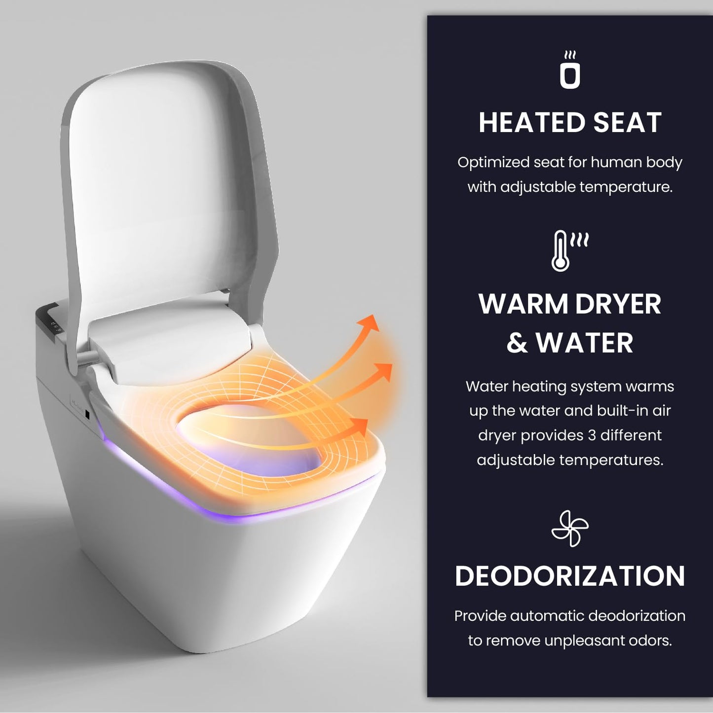 VOVO STYLEMENT TCB-090SA Smart Toilet for bathrooms, Elongated One Piece Toilet with Auto Open/Close Lid, 1.12 GPF, Auto Dual Flush, ADA Chair Height, Heated Seat, Made in Korea