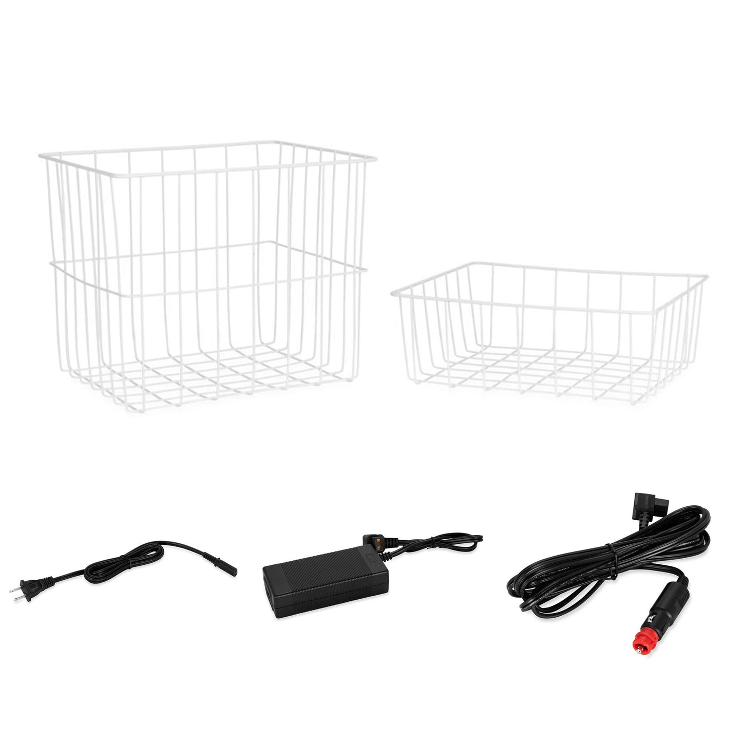 Camco CAM-950 AC 110 V DC 12 V 95 Liter Portable Compact Refrigerator w/Dual Zone Cooling/Freezing and Vehicle Outlet Cables for Camping & Road Trips