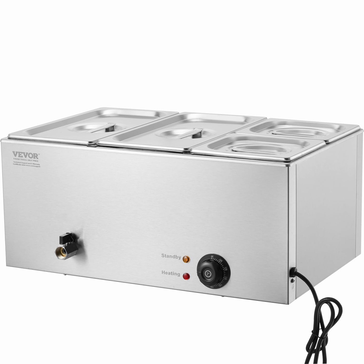 VEVOR 4-Pan Commercial Food Warmer, 24QT Electric Steam Table, 1200W Professional Countertop Stainless Steel Buffet Bain Marie with 86-185°F Temp Control for Catering and Restaurants, Silver