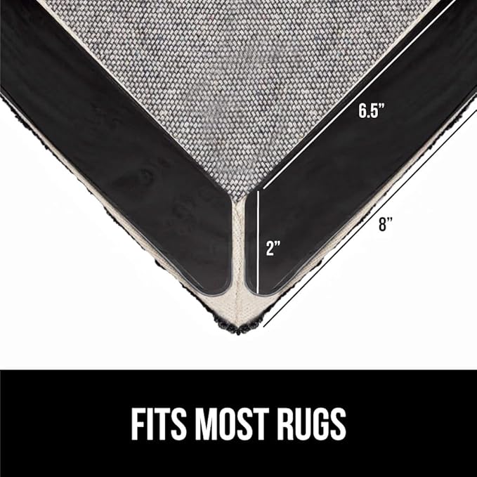 GORILLA GRIP 12 Pc Rug Gripper Pads Keep Area Rugs Corners from Curling, No Damage Reusable Double-Sided Sticky Pads, Holds Down Carpet, Stays in Place on Hardwood Floors, Grips Tile Floor, Home Décor