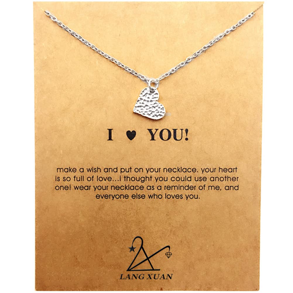 LANG XUAN Friendship Lotus Necklace Good Luck Butterfly Pendant Chain Necklace with Message Card Gift Card for Women