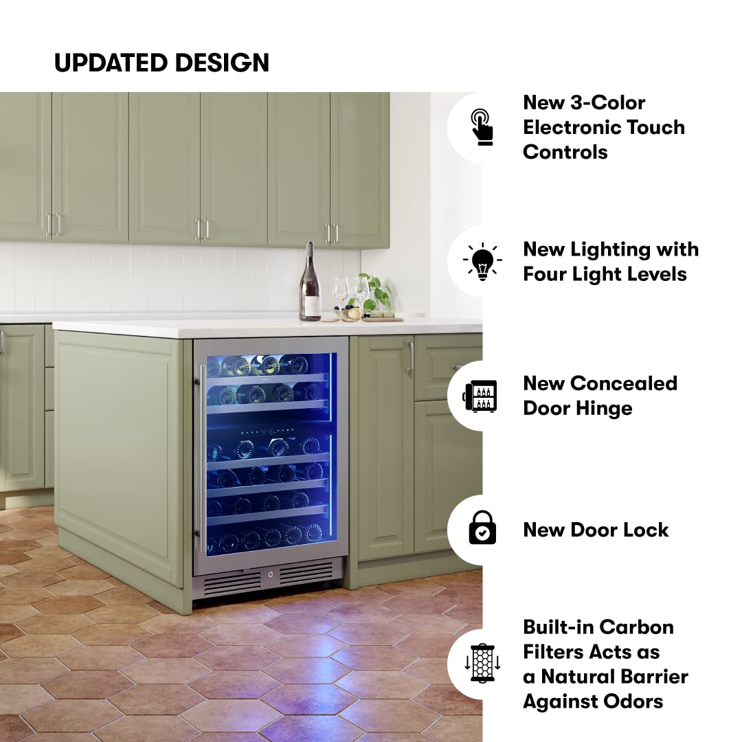 Zephyr Presrv 24" Wine Fridge Dual Zone Under Counter - Countertop Mini Wine Cooler Cellars Small Cabinet Wine Refrigerator Home Bar Chiller Freestanding with Glass Door, 45 Bottles 750ml