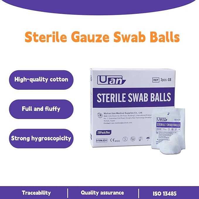 60 Balls Sterile Gauze Balls Gauze Sponge Cotton Balls Gauze Swab Sterile (M) (3balls/Pack)